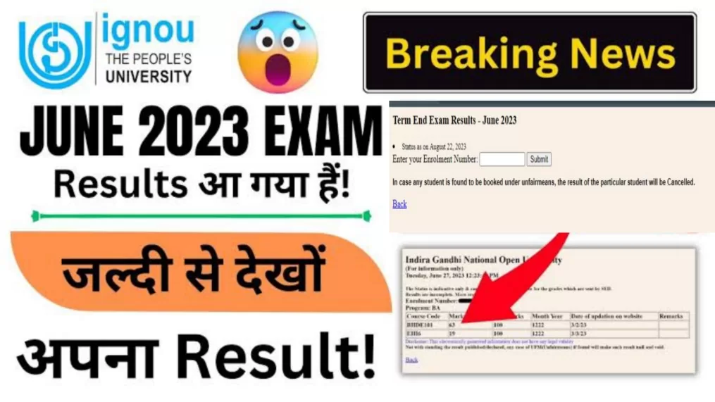 IGNOU Term End Exam Results - June 2023 Check Here