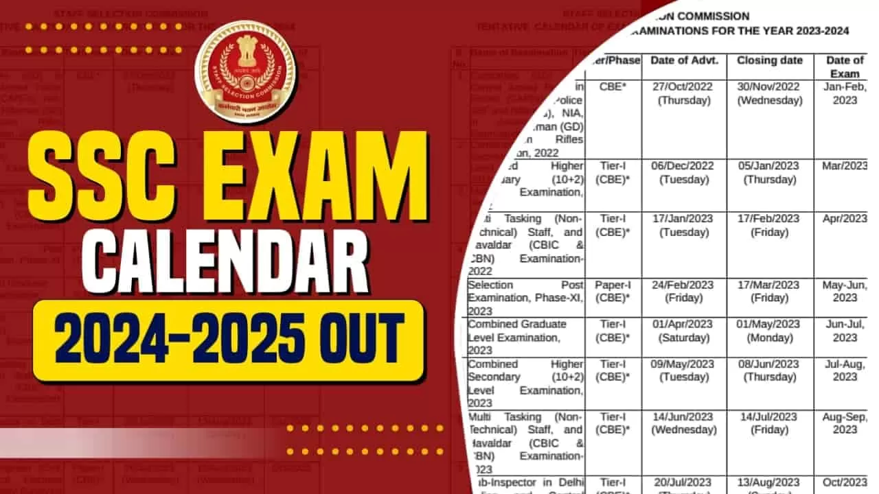 SSC Exam Calendar 2024-25 Released for CGL, CPO, CHSL, MTS, GD, Delhi Police, GD, JE, Steno, JHT, etc